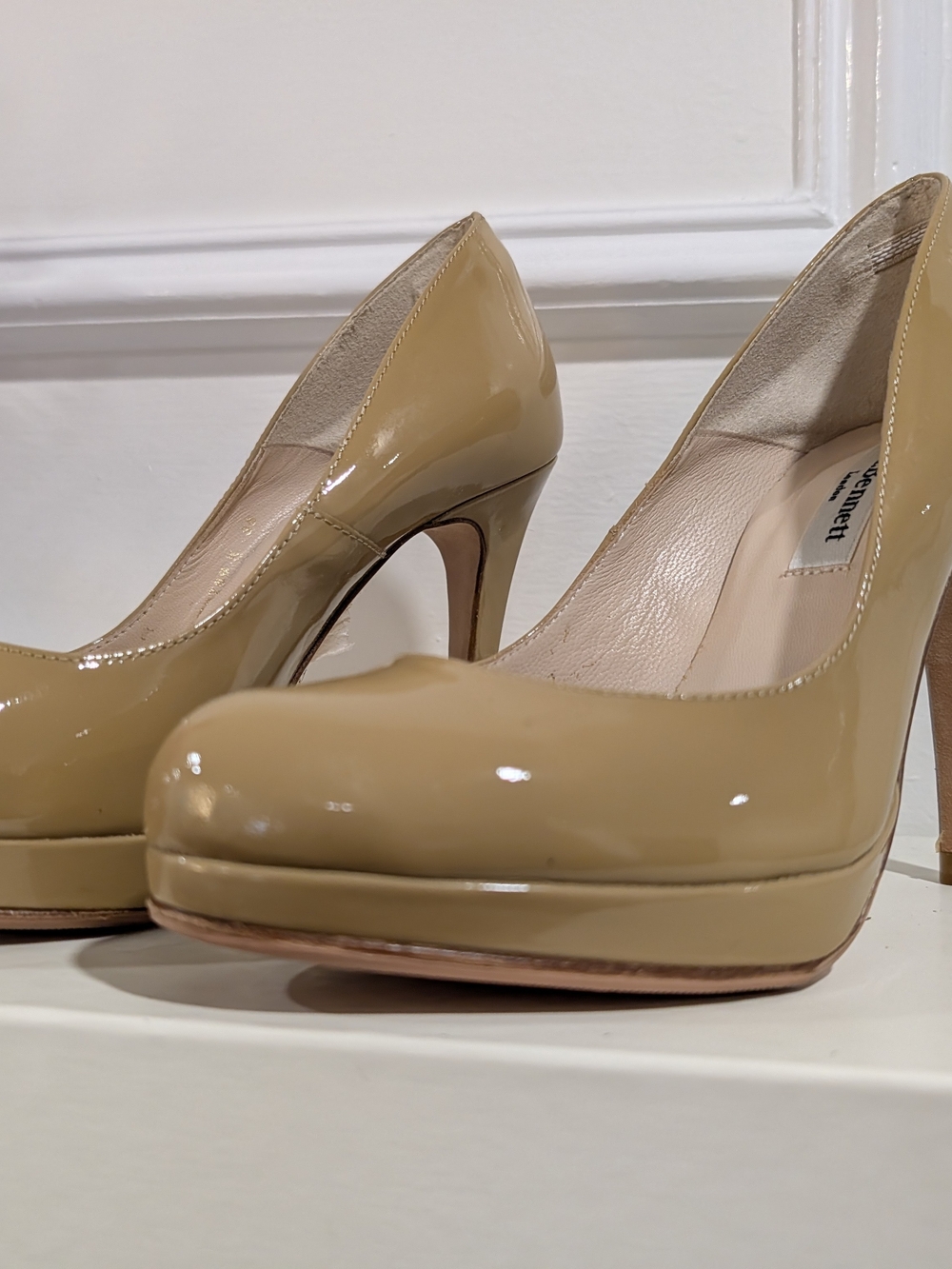 LK Bennett Beige Patent Leather Platform Pumps